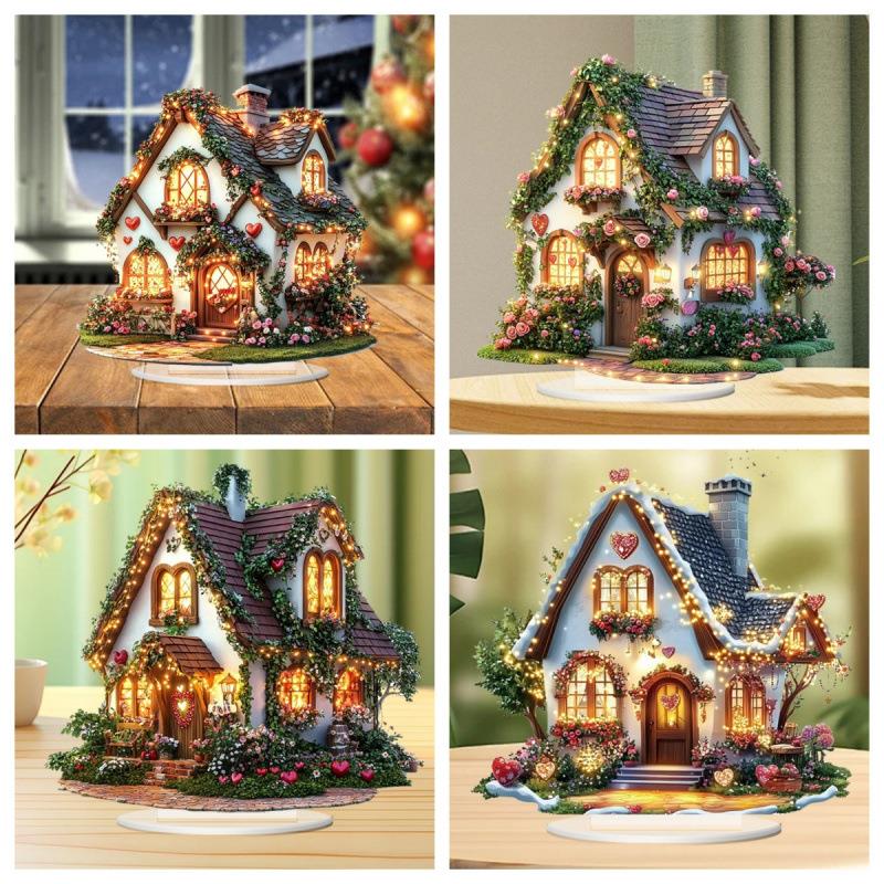 跨境情人节房屋亚克力2D亚克力桌面装饰摆件客厅卧室家居摆件礼物