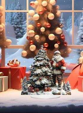 跨境新品圣诞节圣诞老人亚克力平面摆件圣诞家居客厅场景装饰摆件