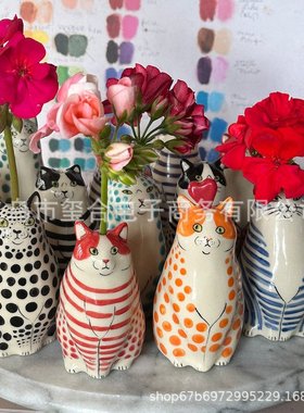 花瓶|树脂工艺品Polka Dot Cat Vase 圆点猫花瓶猫爱好者工厂直销