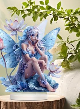 跨境优雅花仙与莲花幻想标牌带底座亚克力标牌励志桌面摆件牌家庭