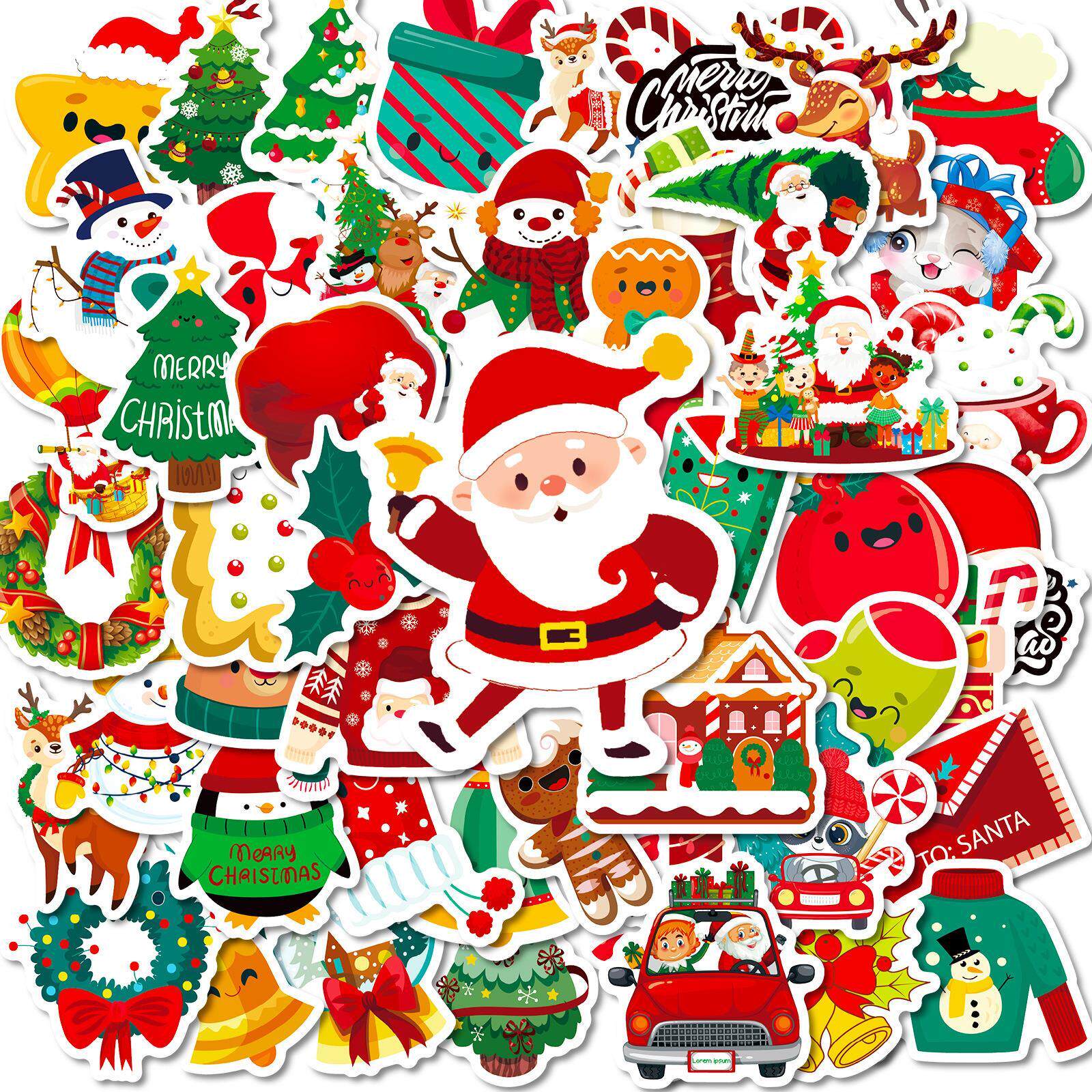 50张跨境热卖圣诞节主题卡通涂鸦贴纸节日氛围儿童礼物装饰贴画