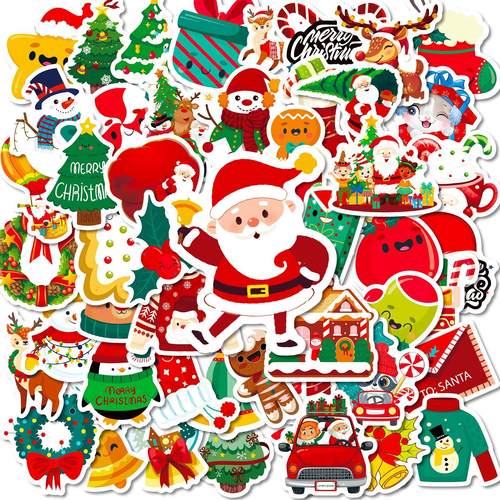 50张跨境热卖圣诞节主题卡通涂鸦贴纸节日氛围儿童礼物装饰贴画