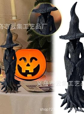 跨境新款Cracker Barrel Witch 女巫雕像万圣节树脂摆件家居装饰