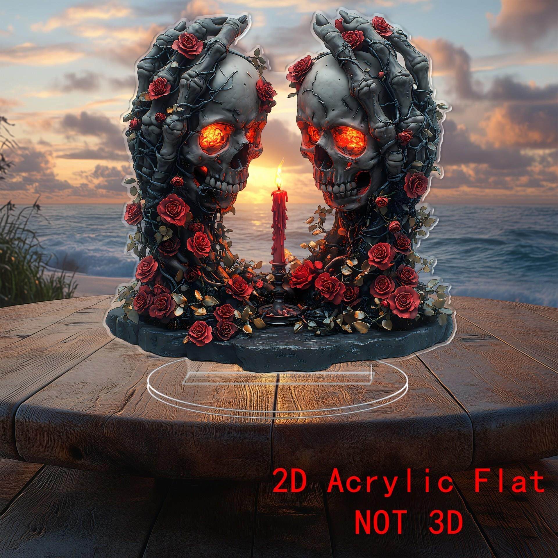 跨境新品万圣节玫瑰骷髅装饰摆件亚克力平面家居派对桌面装饰摆件