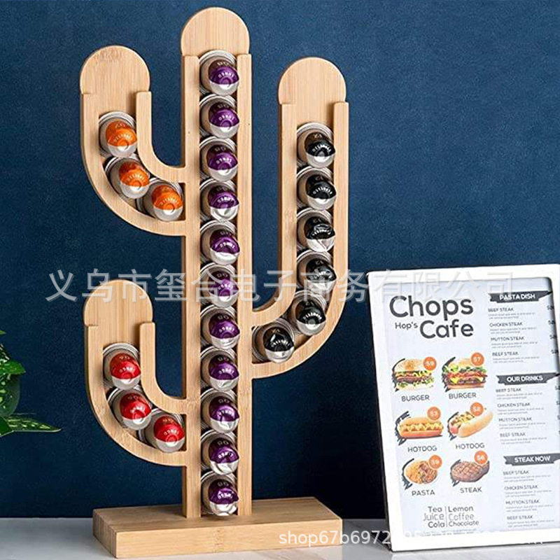 跨境新品Cactus_Coffee_Capsule_Holder仙人掌咖啡胶囊架木质装饰