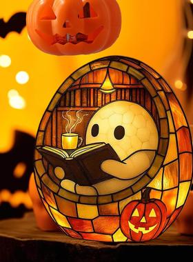 跨境新款ghost reading book lamp万圣节装饰家居摆件幽灵读书灯