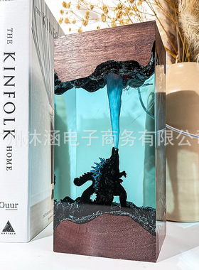 跨境爆款哥斯拉树脂工艺品Godzilla树脂摆件立体模型环氧树脂灯