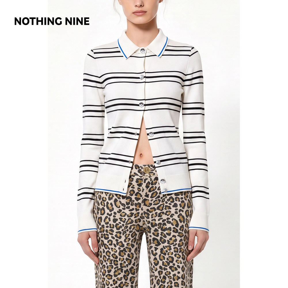 NOTHING NINE 汐间条叙黑白条纹针织上衣