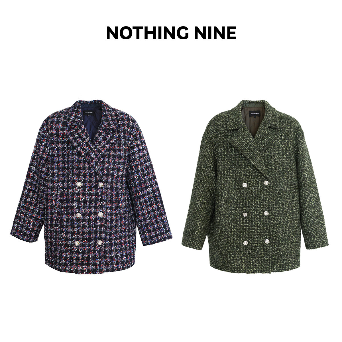 NOTHING NINE 葵耶塔限量进口意大利粗花呢棉服霓虹色/森林绿