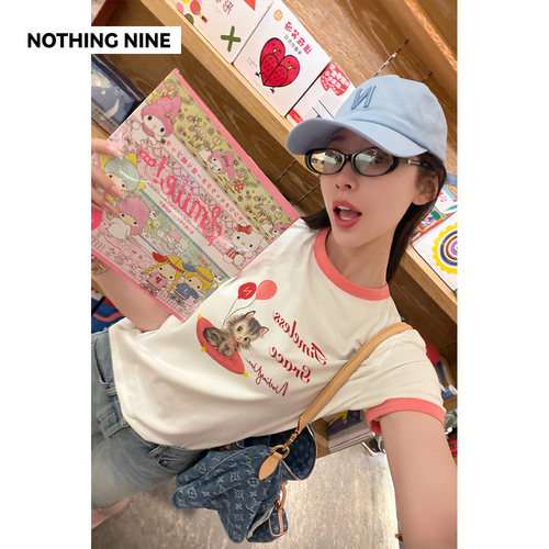 NOTHING NINE 星垫猫途棉质T恤上衣