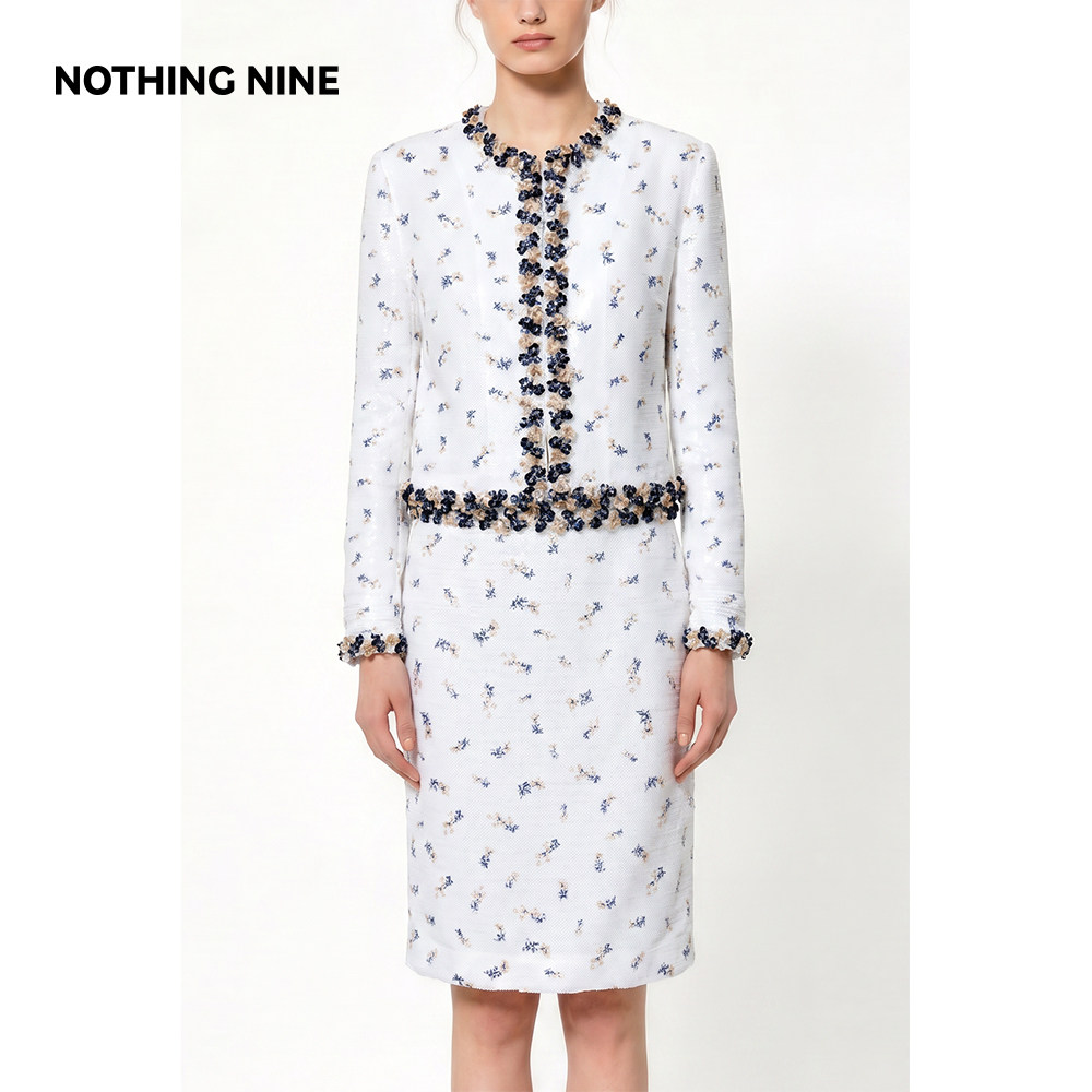 NOTHING NINE 云间蓝棠重工亮片钉珠套装外套/半裙