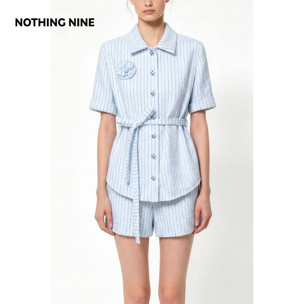 NOTHING NINE 泠蓝气泡粗花呢套装外套/短裤
