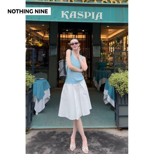 NOTHING NINE 白笺折页匹马棉不规则压褶半裙