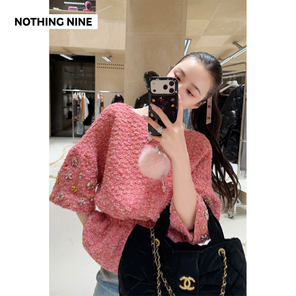 NOTHING NINE 佐西亚意大利进口水钻金属扣粗花呢套装上衣/半裙