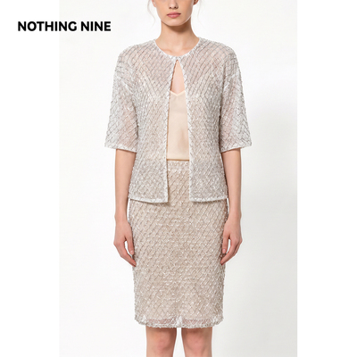 NOTHING NINE 银絮流光菱格重工管珠套装外套(有内搭)/半裙
