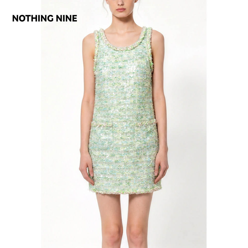 NOTHING NINE 绯雾云絮粗花呢亮片连衣裙