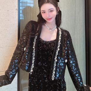 NOTHING 艾尔汀黑灯珍珠亮片外套 NINE