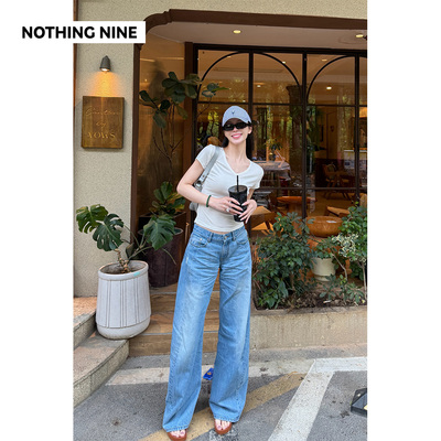 NOTHING NINE 蓝息水洗弯刀牛仔裤