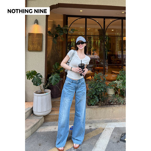 NOTHING NINE 蓝息水洗弯刀牛仔裤