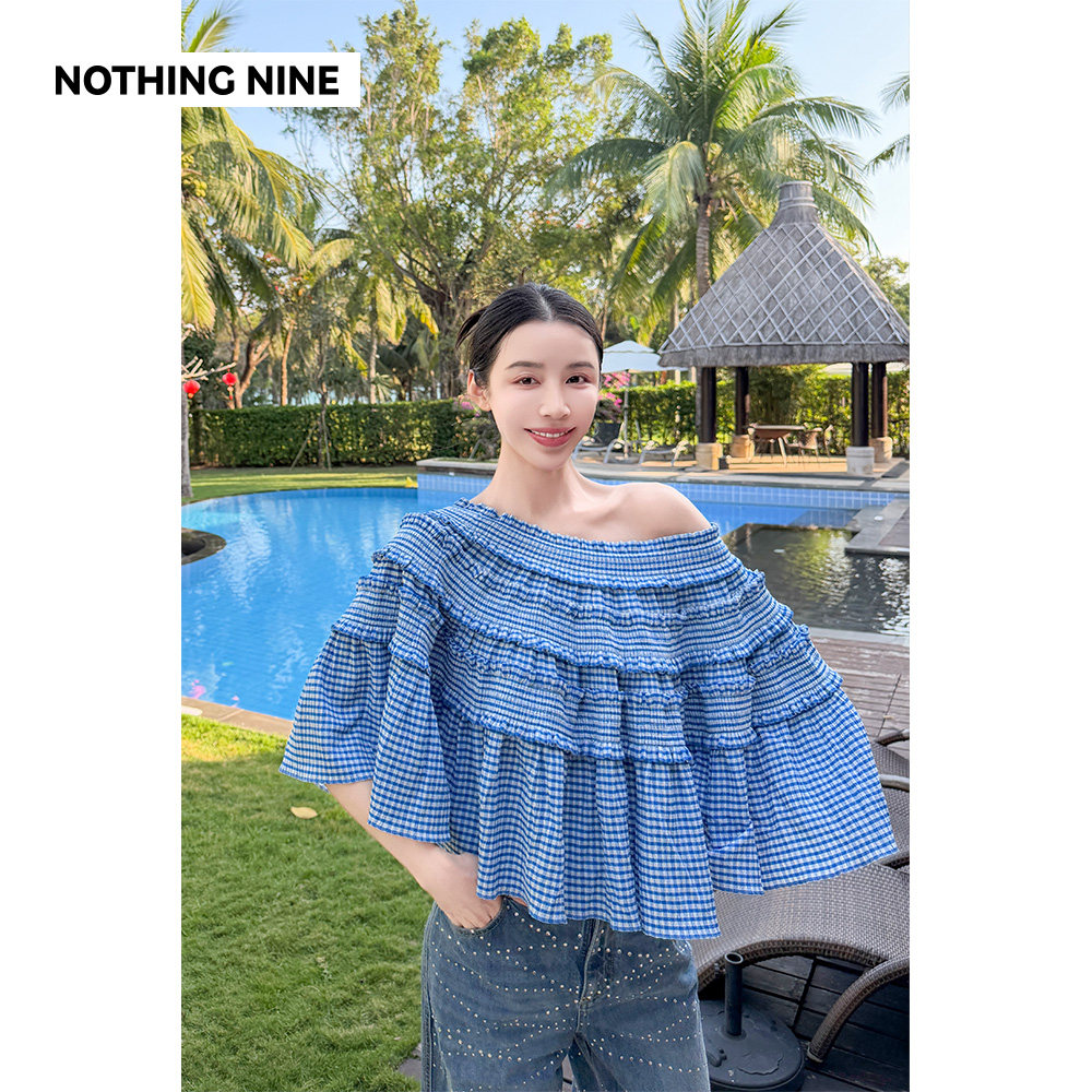 NOTHING NINE 海盐苏打限定格纹捏褶多穿上衣
