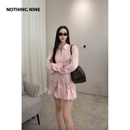 NOTHING NINE  粉域来信意大利进口铜氨丝外套/花苞裤