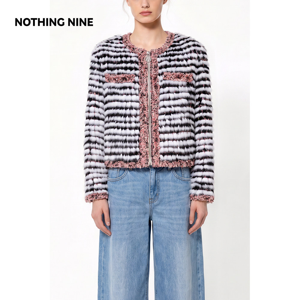 NOTHING NINE 织屿花襟法国JT花呢|芬兰进口母貂皮草外套