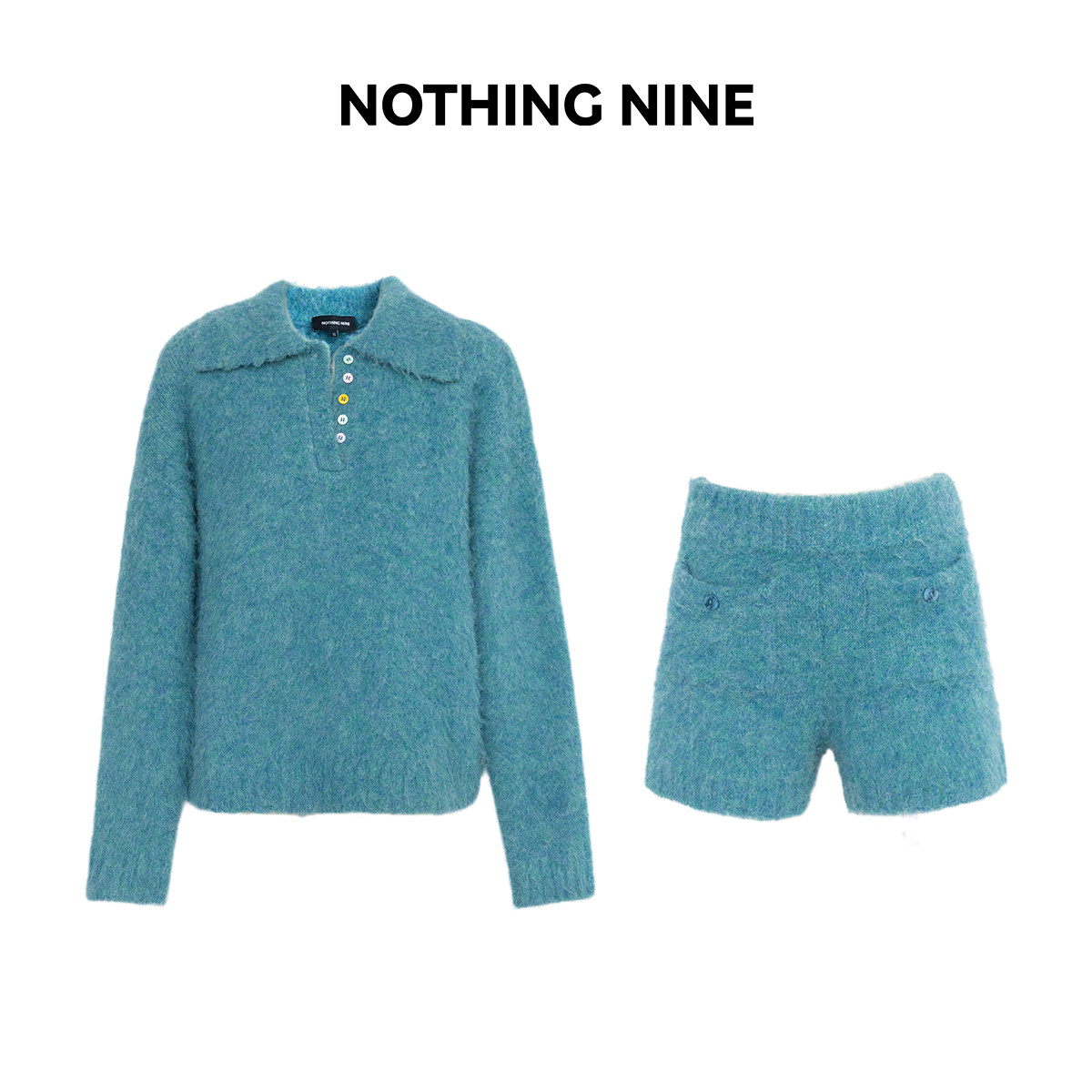 NOTHING NINE 诺尔德蓝誓针织套装上衣/短裤