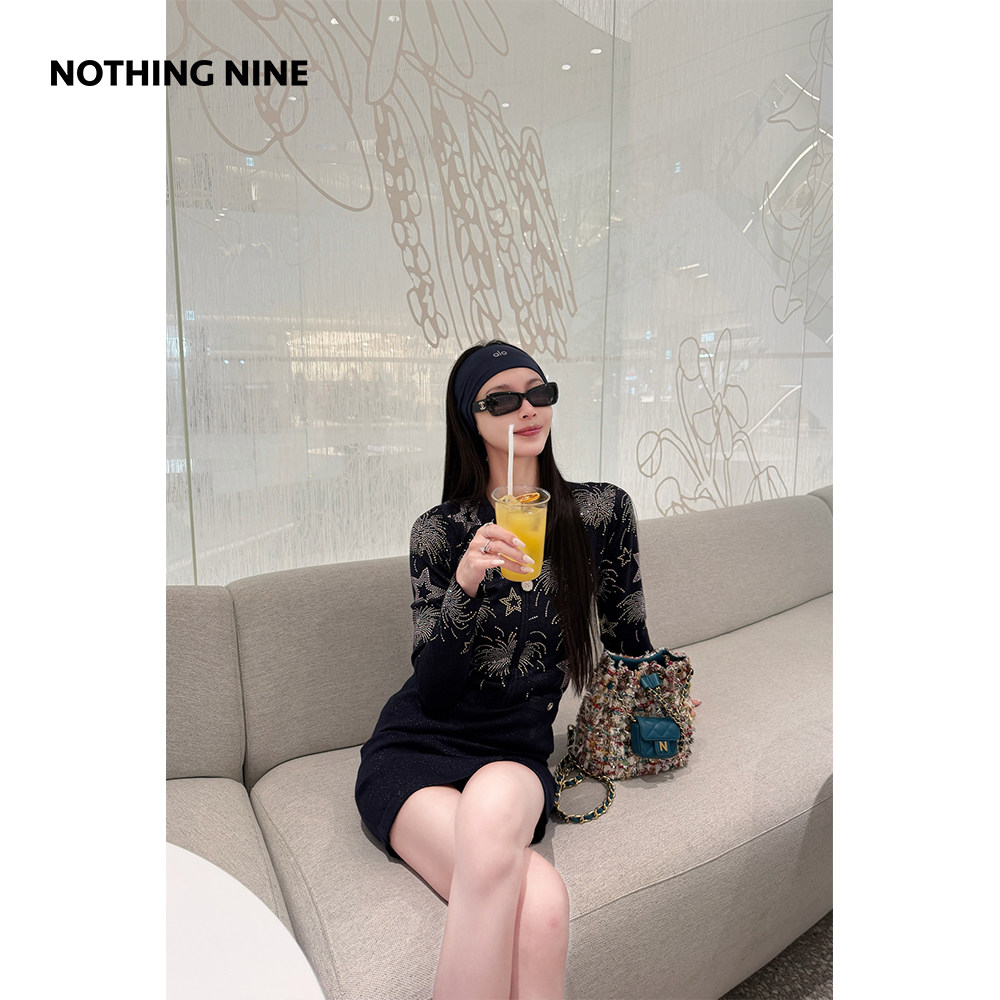 NOTHING NINE 星落烟火间烟花烫钻针织连衣裙