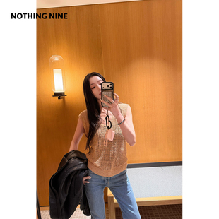 NOTHING 云梨落精梳棉镂空v领背心 NINE