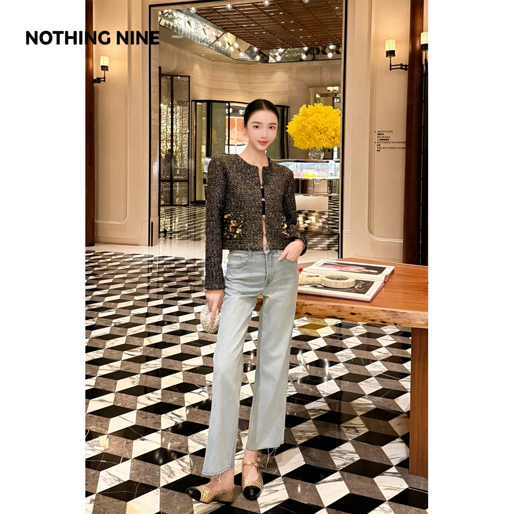 NOTHING NINE 晨雾浅海直筒牛仔裤