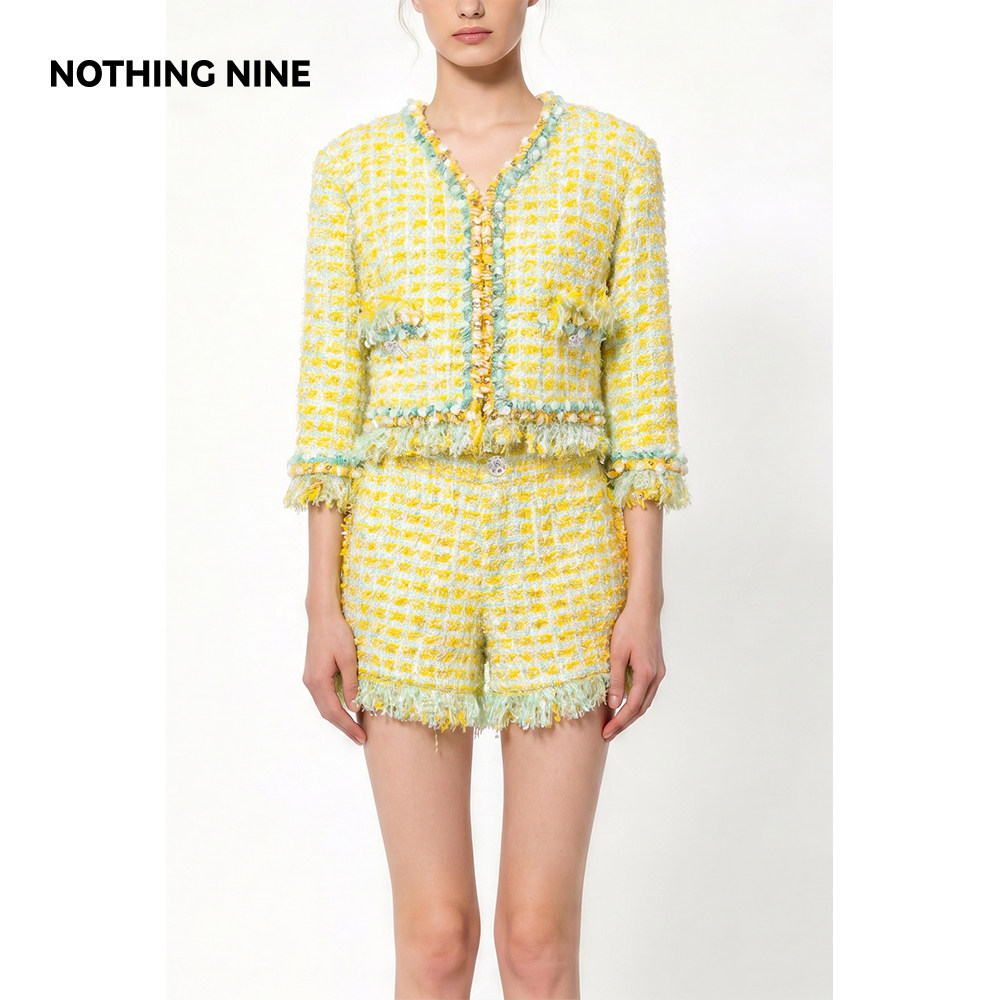 NOTHING NINE 青柠云汐粗花呢套装外套/短裤
