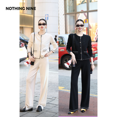 NOTHING NINE  珀尔汐 羊毛针织套装开衫/长裤（白光色/夜空黑）
