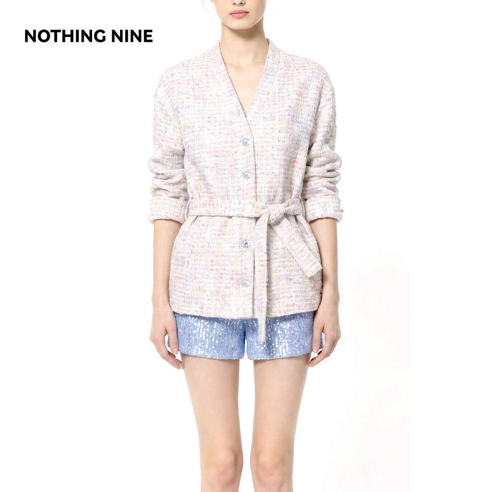 NOTHING NINE 琉纱汀宴彩点V领收腰粗花呢外套