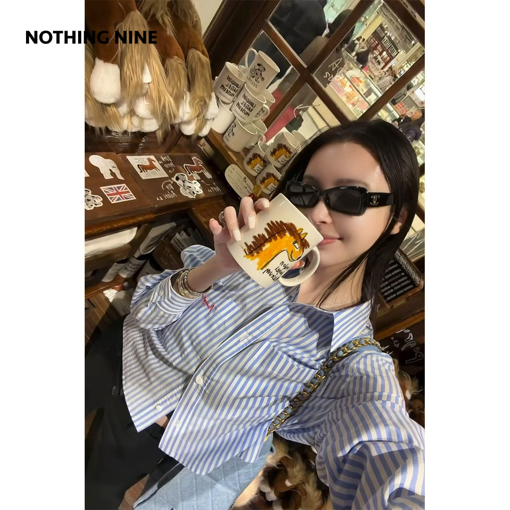 NOTHING NINE 云屿意大利醋酸蓝白条纹衬衫/五分裤