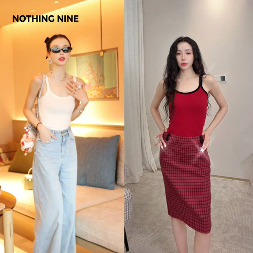 NOTHING NINE 香草奇巧吊带背心 奶昔白 /浆果黑/ 红黑色