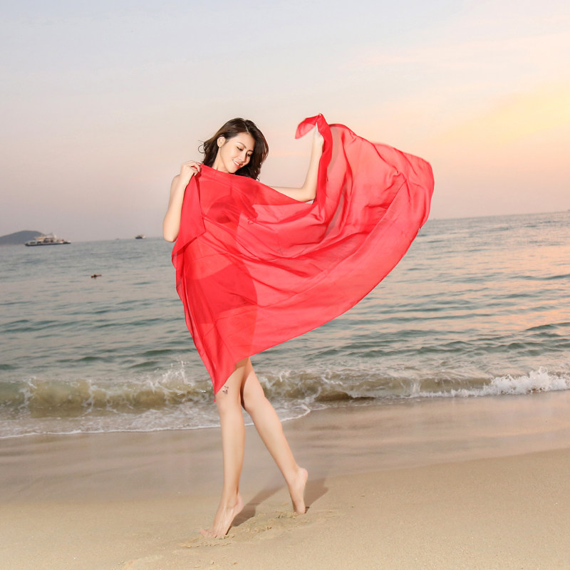 韩版春秋季纯色乔其纱丝巾女士夏天旅游长款披肩舞蹈走秀表演围巾