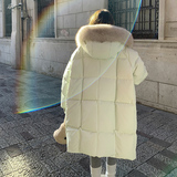 现货2025冬季新款90白鸭绒中长款毛领羽绒服137-5075-P335-控518，女装羽绒服，浙宝137