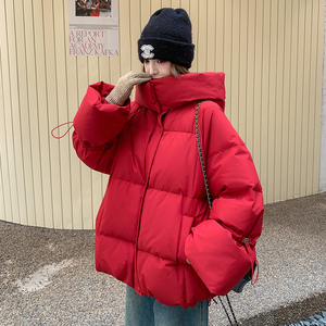 现货 2025冬季新款90白鸭绒红色短款羽绒服 137-5080-P310-控468图片