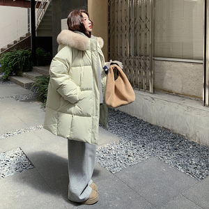 现货 2025冬新款90白鸭绒中长款毛领羽绒服 137-5065-P320-控498图片