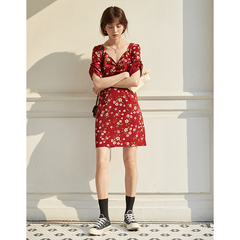 Real photo of 2021 summer retro floral dress for women