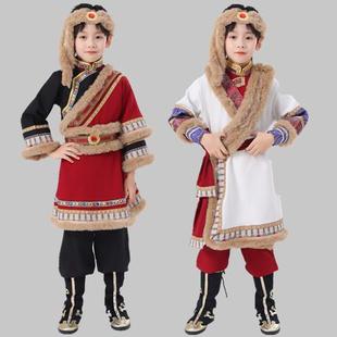 新款儿童藏族服装舞蹈演出服女童男童蒙古藏族服饰秋冬季民族服装
