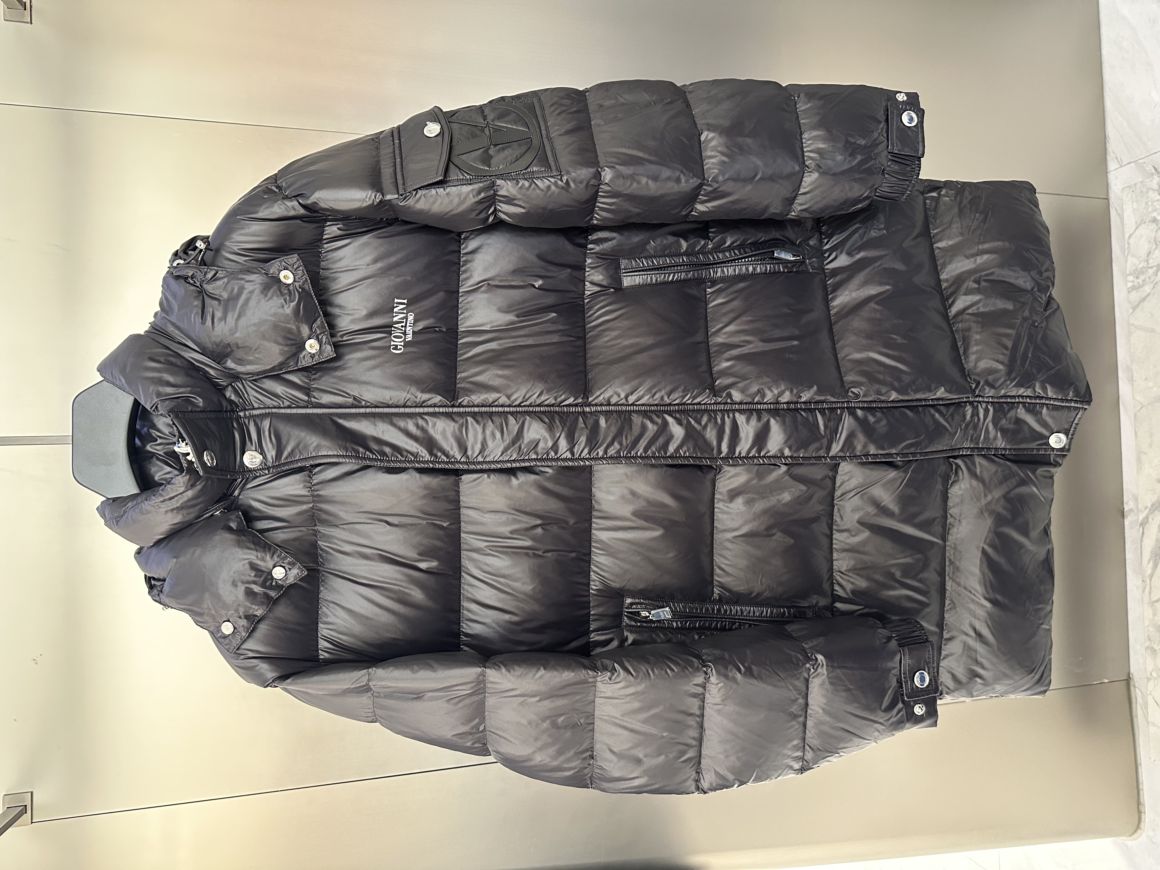 25秋冬GIOVANNI VALENTINO经典字母logo印花可拆连帽中长款羽绒服