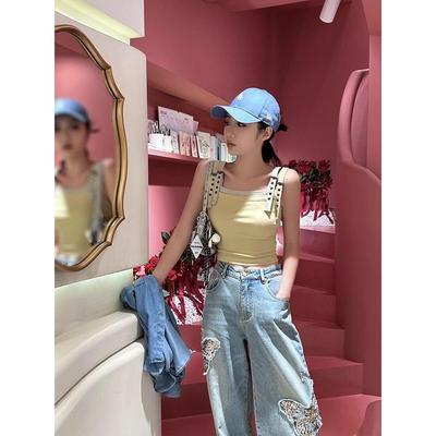 美式双肩带背心女夏季辣妹性感修身可调节吊带外穿短款假两件上衣