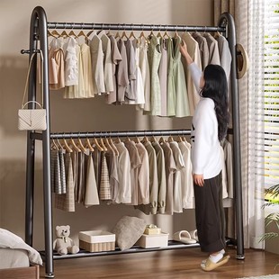 衣架落地卧室挂衣架家用室内双杆移动晾衣架多功能收纳简易衣帽架