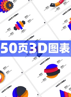 50页3DPPT图表模板全矢量手工可编辑中文排版数据可视化接ppt定制