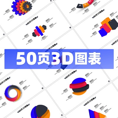 50页3DPPT图表模板全矢量手工可编辑中文排版数据可视化接ppt定制