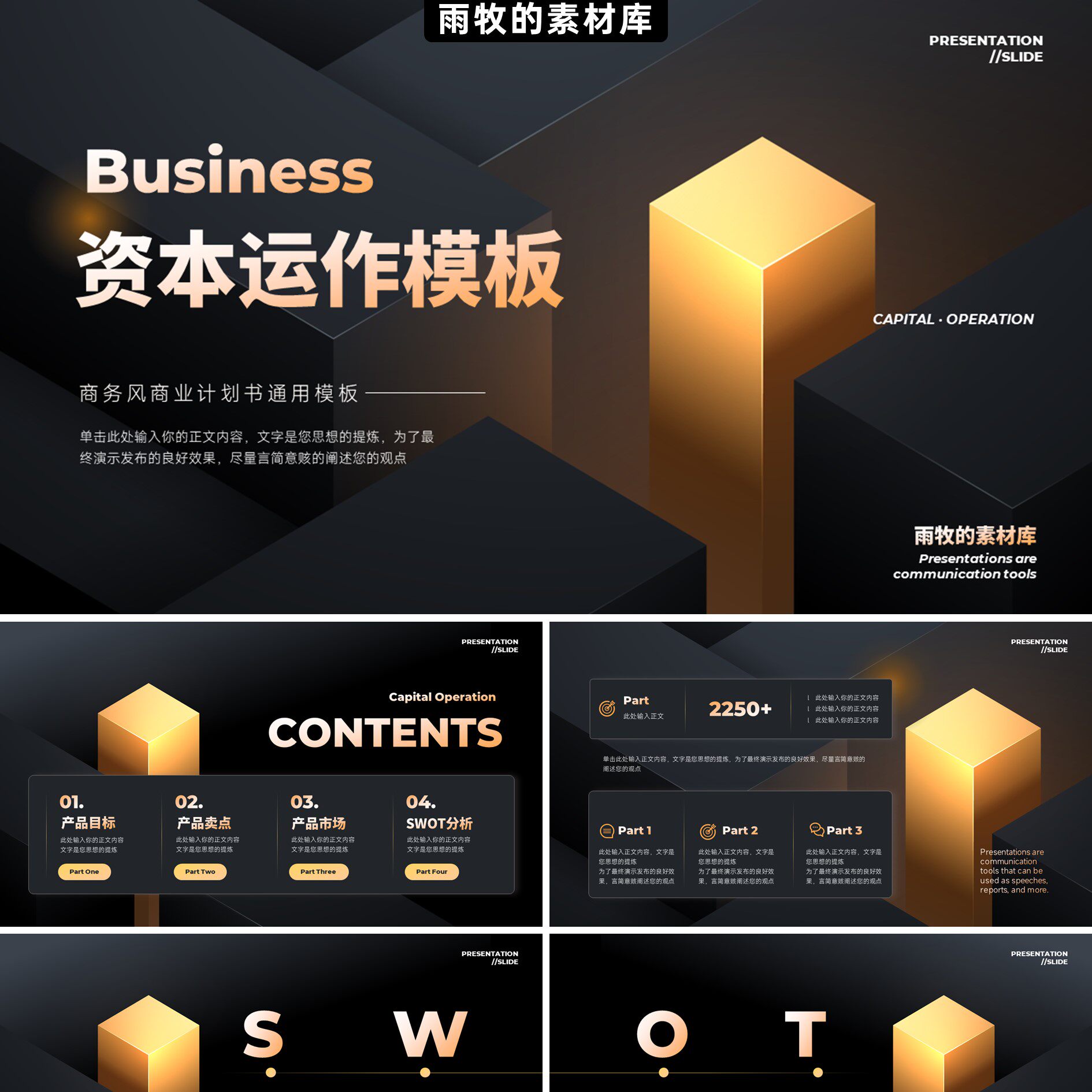 20页科技感黑金配色深色商务企业公司商业计划书产品介绍ppt模板