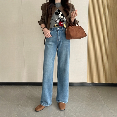 加绒直筒牛仔裤女2025年新款