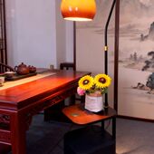 沙发旁茶几氛围复古卧室床头置物架一体台灯法式 中古风客厅落地灯