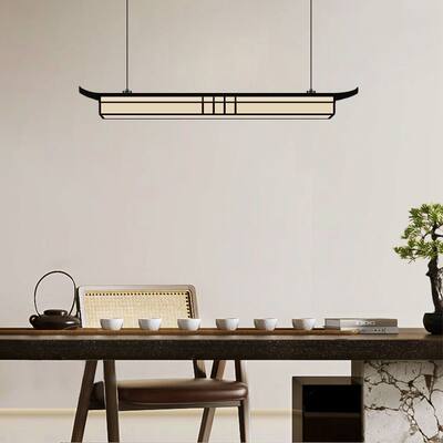 设计师茶室禅意新中式吧台一字长条书房餐桌岛台宋氏美学餐厅吊灯